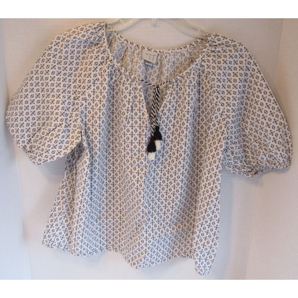 A New Day Black & White Abstract Print Lightweight Front Tie Blouse Size M
